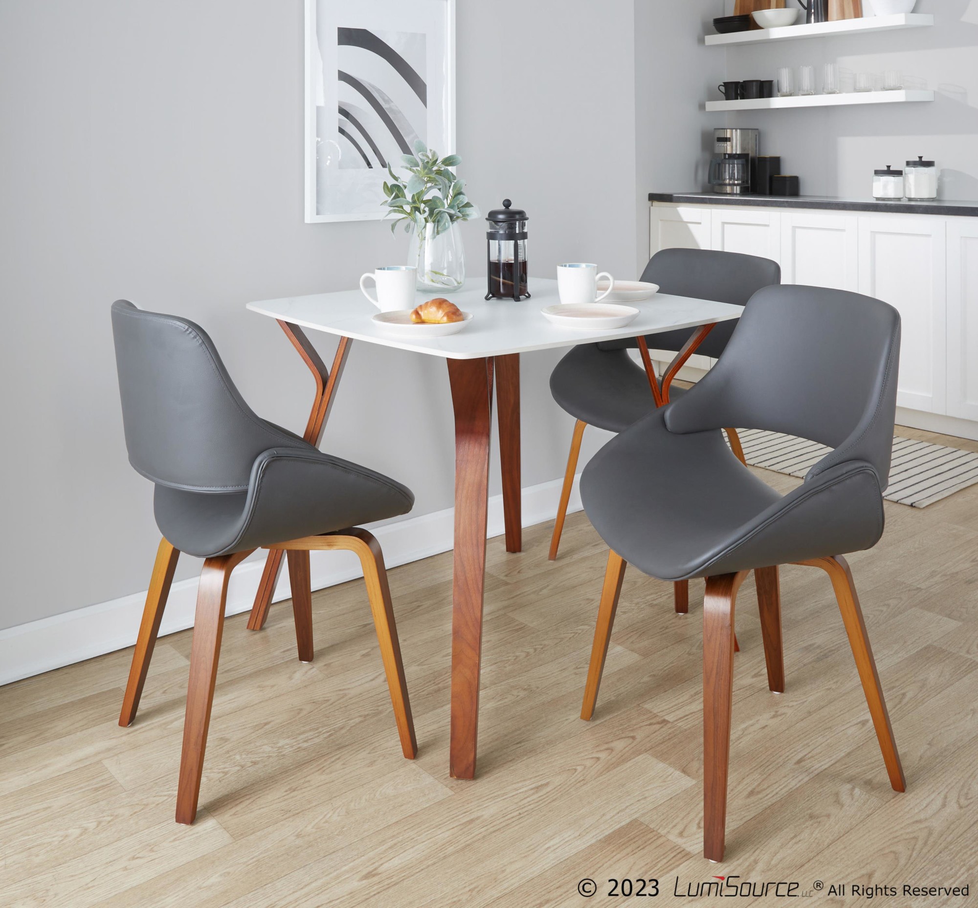 Fabrico Walnut and Grey Faux Leather Mid-Century Chairs (Set of 2) 2 Fabrico Walnut and Grey Faux Leather Mid-Century Chairs (Set of 2) - Image 2