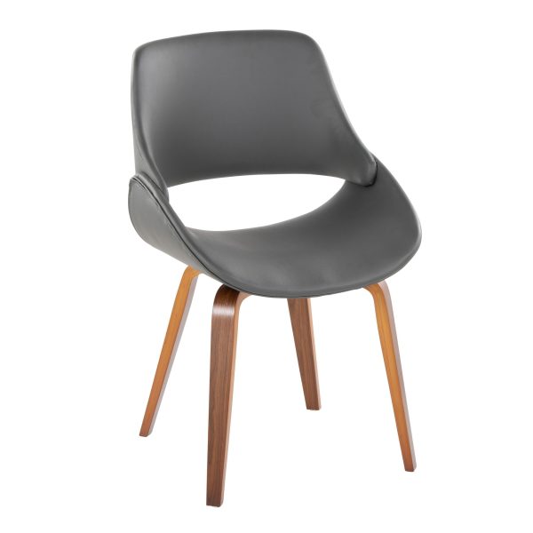 Fabrico Walnut and Grey Faux Leather Mid Century Chairs Set of 2 3
