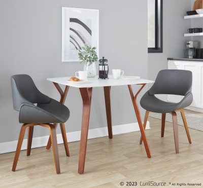 Fabrico Walnut and Grey Faux Leather Mid-Century Chairs (Set of 2)