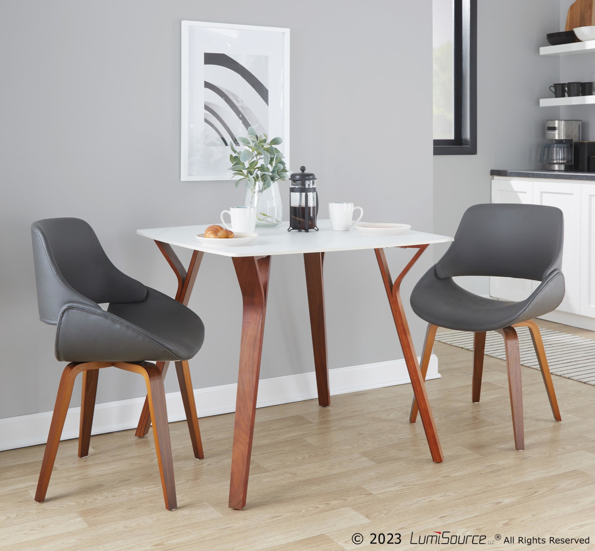 Fabrico Walnut and Grey Faux Leather Mid-Century Chairs (Set of 2) 1 Fabrico Walnut and Grey Faux Leather Mid-Century Chairs (Set of 2)