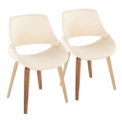 Fabrico Zebra Wood Cream Faux Leather Mid-Century Chairs (Set of 2)