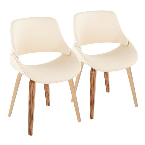 Fabrico Zebra Wood Cream Faux Leather Mid Century Chairs Set of 2