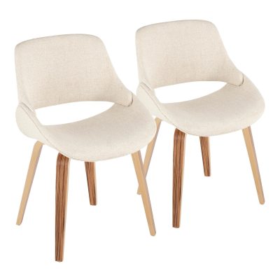 Fabrico Zebra Wood Cream Mid-Century Modern Accent Chairs (Set of 2)