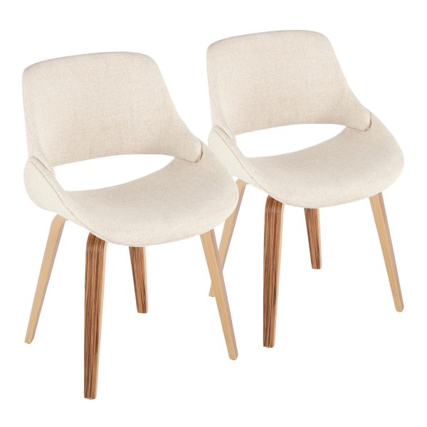 Fabrico Zebra Wood Cream Mid Century Modern Accent Chairs Set of 2