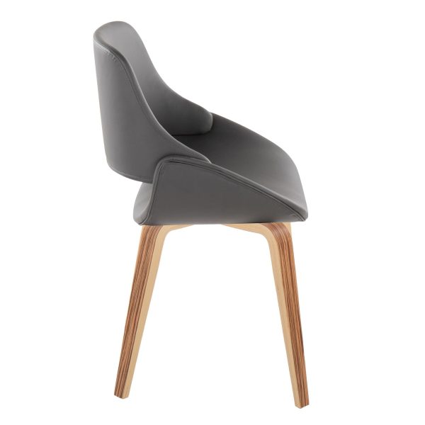 Fabrico Zebra Wood Grey Faux Leather Mid Century Chairs Set of 2 2