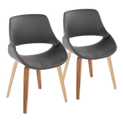 Fabrico Zebra Wood Grey Faux Leather Mid-Century Chairs (Set of 2)