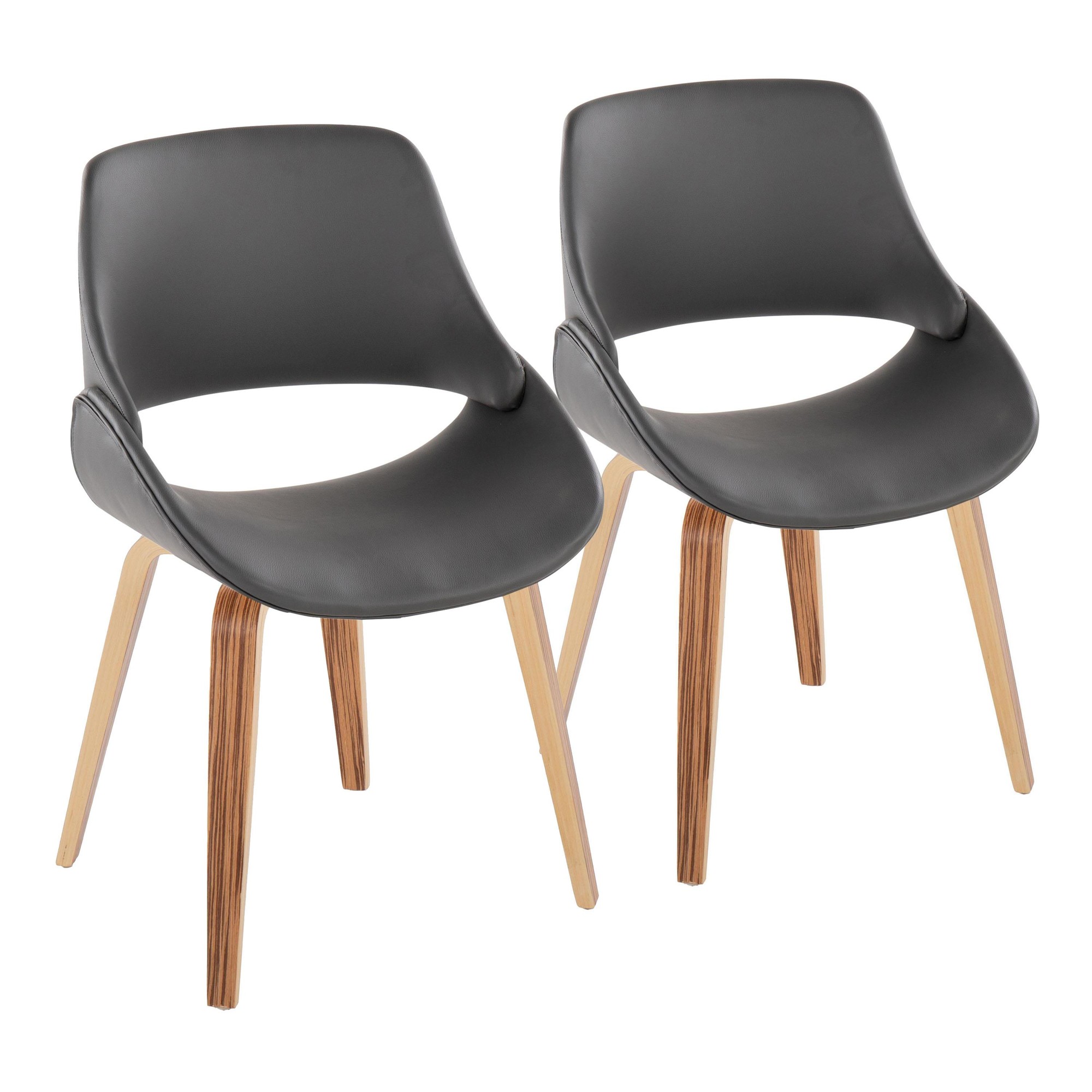 Fabrico Zebra Wood Grey Faux Leather Mid-Century Chairs (Set of 2) 1 Fabrico Zebra Wood Grey Faux Leather Mid-Century Chairs (Set of 2)