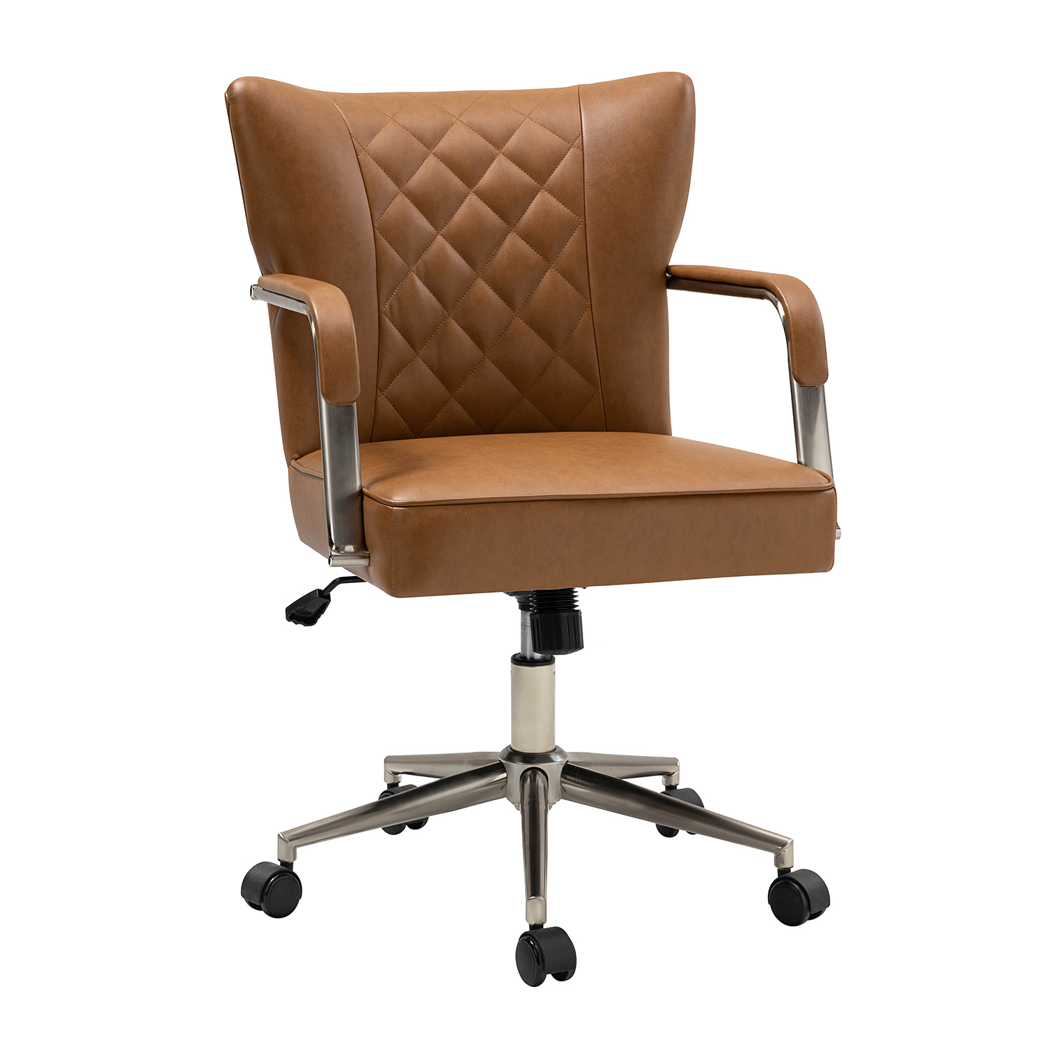 Fabrizius Brown Vegan Leather Diamond Tufted Swivel Office Chair 2 Fabrizius Brown Vegan Leather Diamond Tufted Swivel Office Chair - Image 2