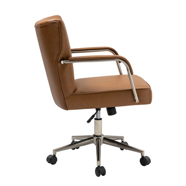 Fabrizius Brown Vegan Leather Diamond Tufted Swivel Office Chair 2