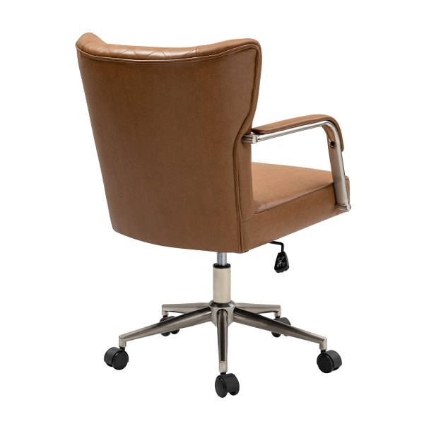 Fabrizius Brown Vegan Leather Diamond Tufted Swivel Office Chair 3