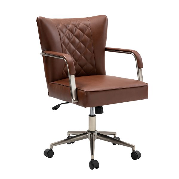 Fabrizius Brown Vegan Leather Diamond Tufted Swivel Task Chair 1