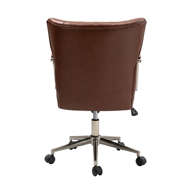 Fabrizius Brown Vegan Leather Diamond Tufted Swivel Task Chair 4