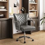 Fabrizius Grey Vegan Leather Diamond Tufted Swivel Task Chair 6 Fabrizius Grey Vegan Leather Diamond Tufted Swivel Task Chair