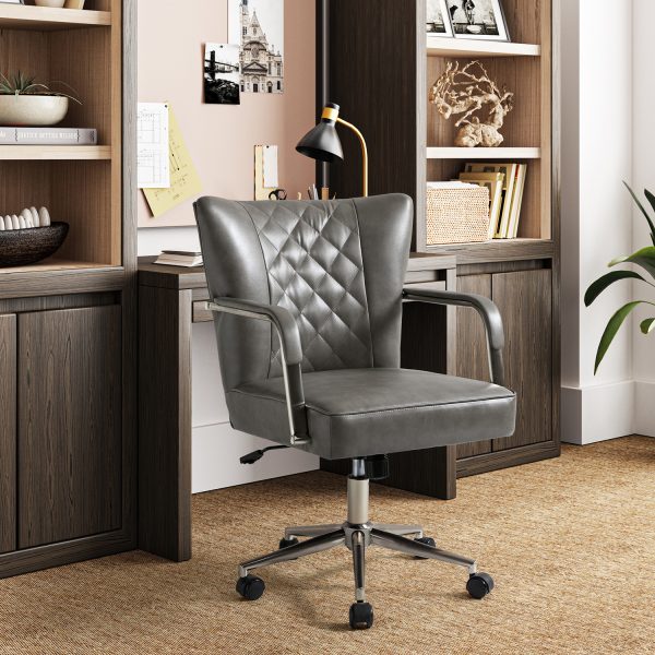 Fabrizius Grey Vegan Leather Diamond Tufted Swivel Task Chair