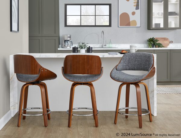 Fabrizzi 24 Mid Century Grey Swivel Counter Stools Set of 2 1