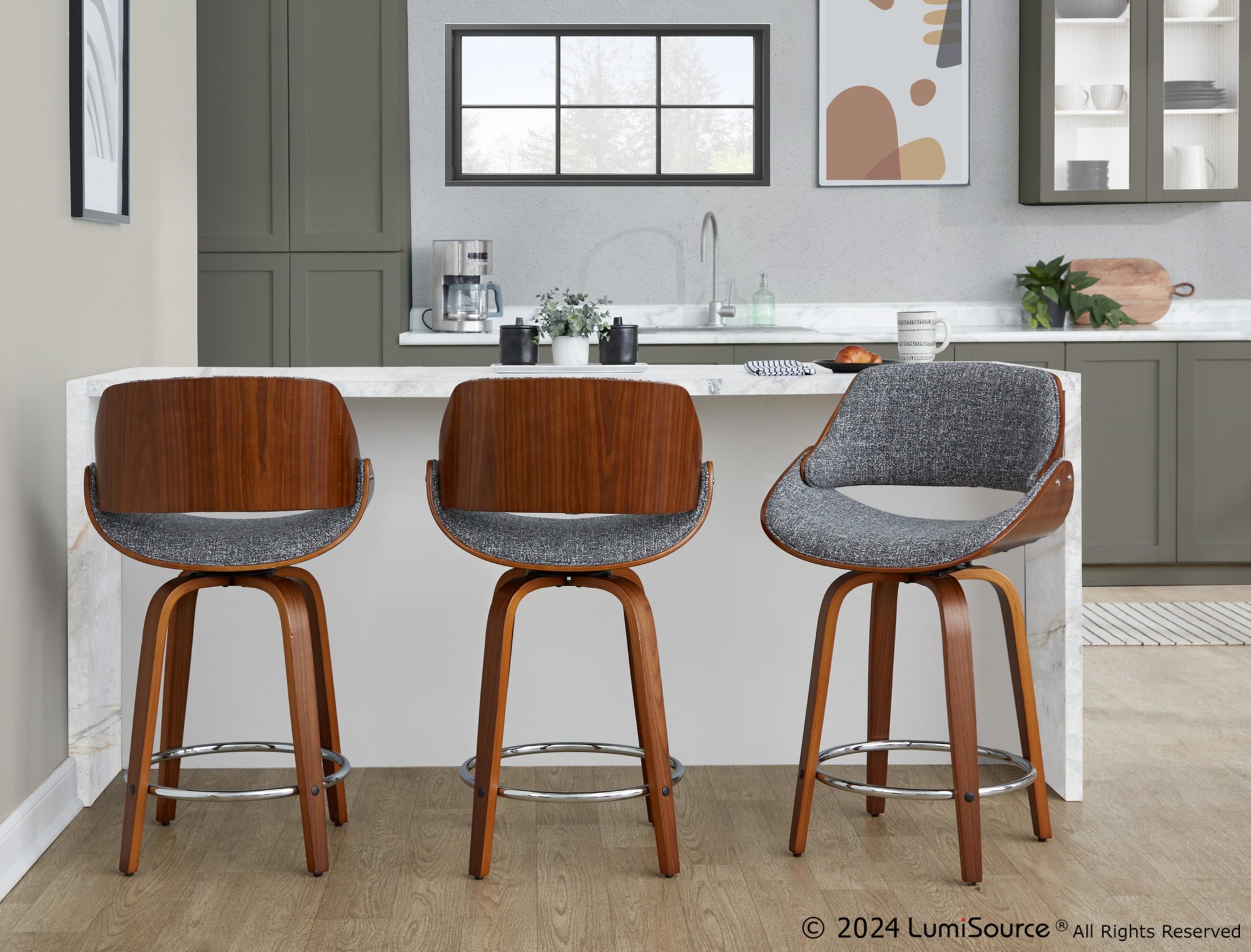 Fabrizzi 24 Mid-Century Grey Swivel Counter Stools (Set of 2) 1 Fabrizzi 24 Mid-Century Grey Swivel Counter Stools (Set of 2)