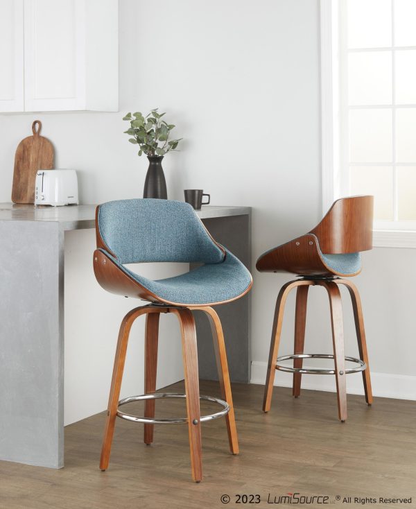 Fabrizzi 26 Inch Blue Mid Century Modern Swivel Counter Stool Set of 2 2
