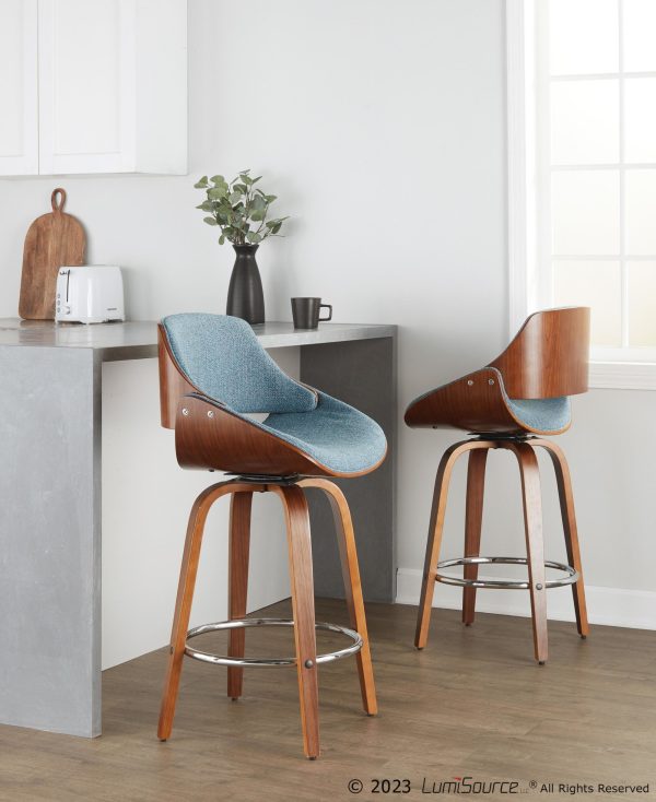 Fabrizzi 26 Inch Blue Mid Century Modern Swivel Counter Stool Set of 2 3