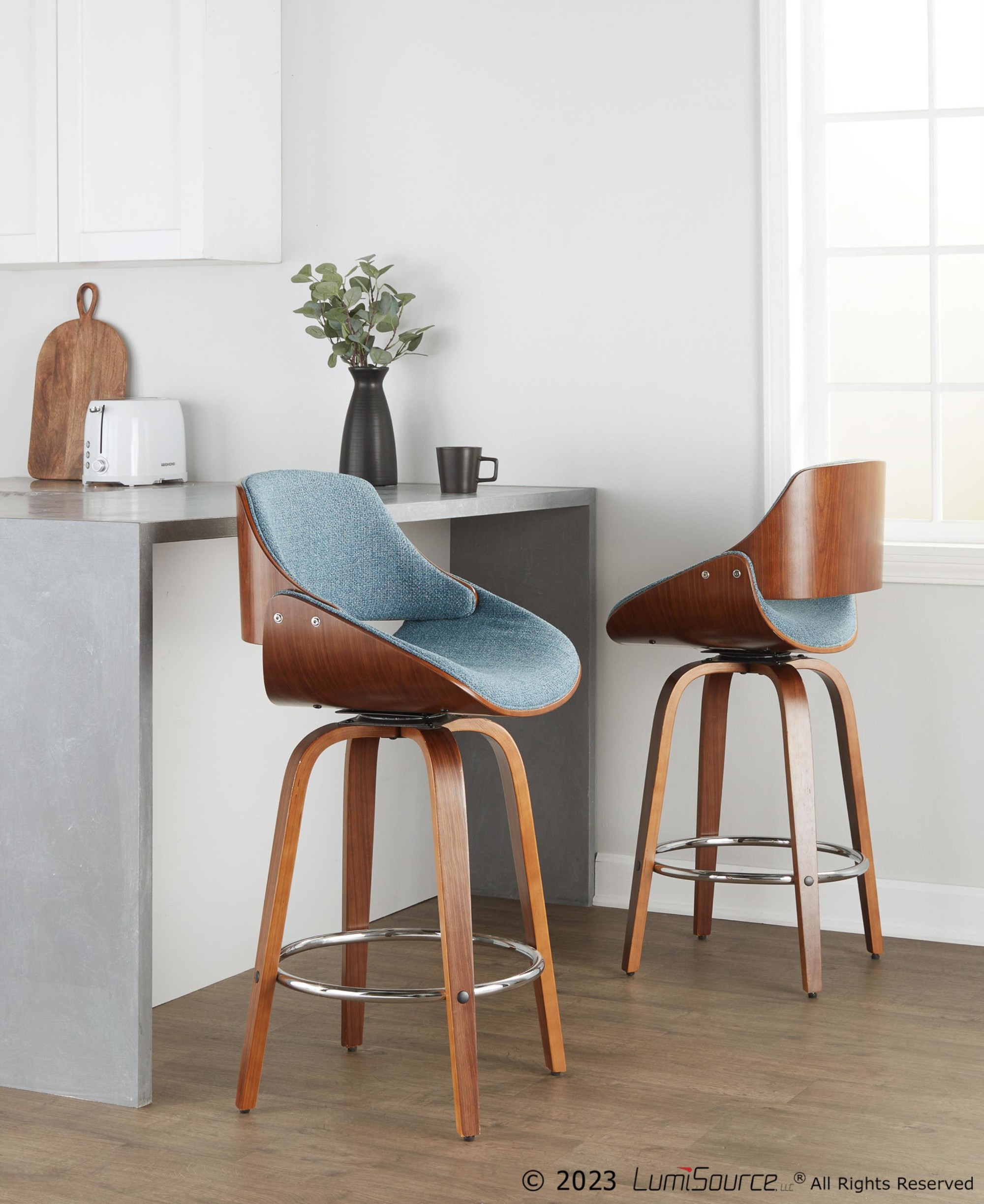 Fabrizzi 26-Inch Blue Mid-Century Modern Swivel Counter Stool (Set of 2) 4 Fabrizzi 26-Inch Blue Mid-Century Modern Swivel Counter Stool (Set of 2) - Image 4