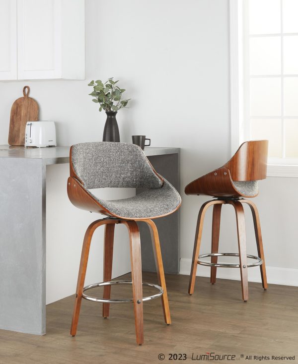 Fabrizzi 26 Inch Mid Century Modern Grey Swivel Counter Stools Set of 2 1