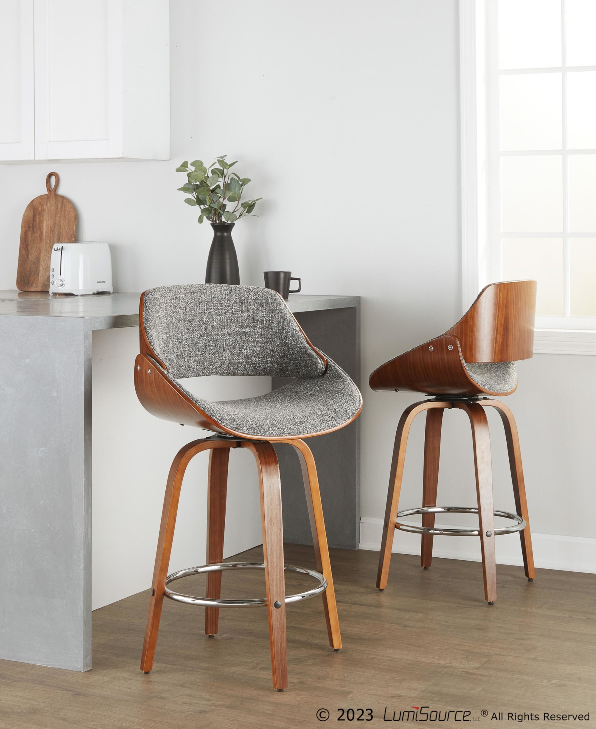Fabrizzi 26-Inch Mid-Century Modern Grey Swivel Counter Stools (Set of 2) 2 Fabrizzi 26-Inch Mid-Century Modern Grey Swivel Counter Stools (Set of 2) - Image 2