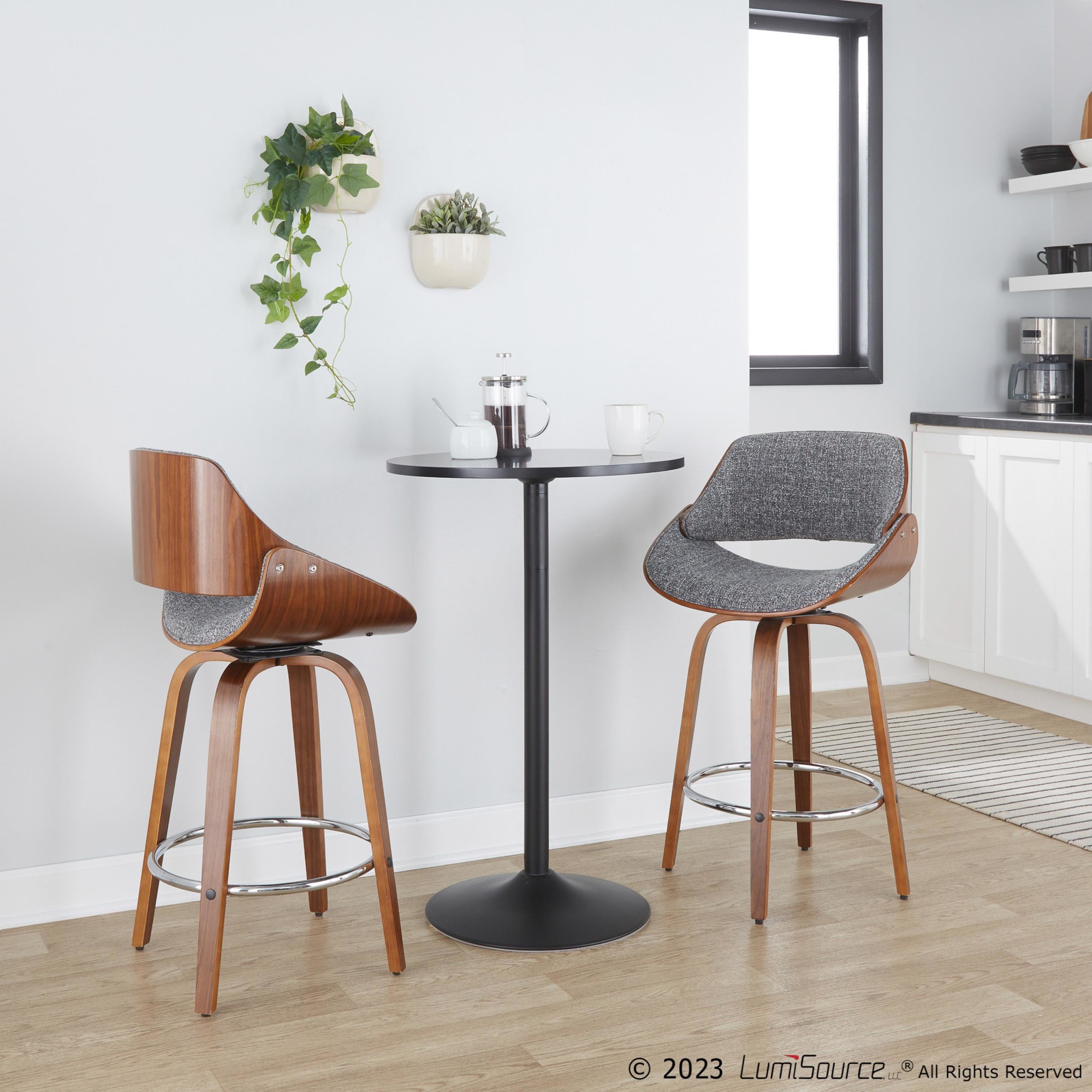 Fabrizzi 26-Inch Mid-Century Modern Grey Swivel Counter Stools (Set of 2) 3 Fabrizzi 26-Inch Mid-Century Modern Grey Swivel Counter Stools (Set of 2) - Image 3