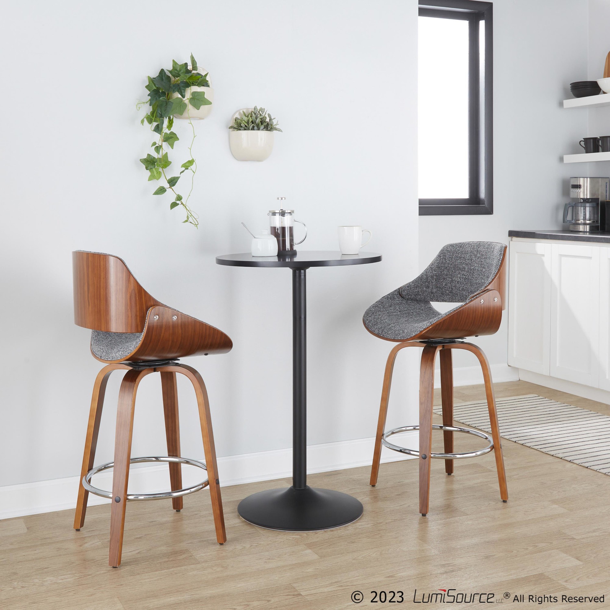 Fabrizzi 26-Inch Mid-Century Modern Grey Swivel Counter Stools (Set of 2) 4 Fabrizzi 26-Inch Mid-Century Modern Grey Swivel Counter Stools (Set of 2) - Image 4