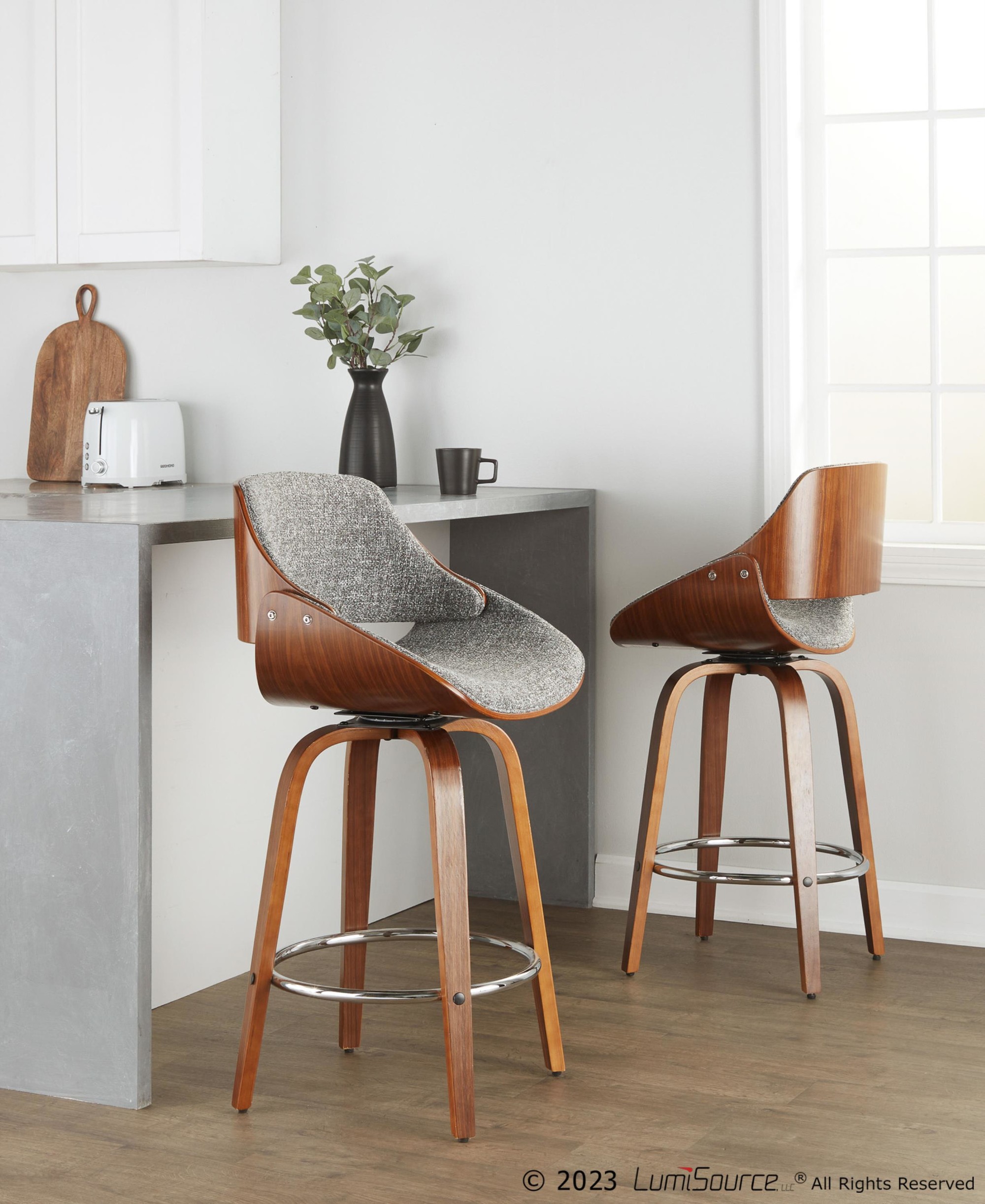 Fabrizzi 26-Inch Mid-Century Modern Grey Swivel Counter Stools (Set of 2) 1 Fabrizzi 26-Inch Mid-Century Modern Grey Swivel Counter Stools (Set of 2)
