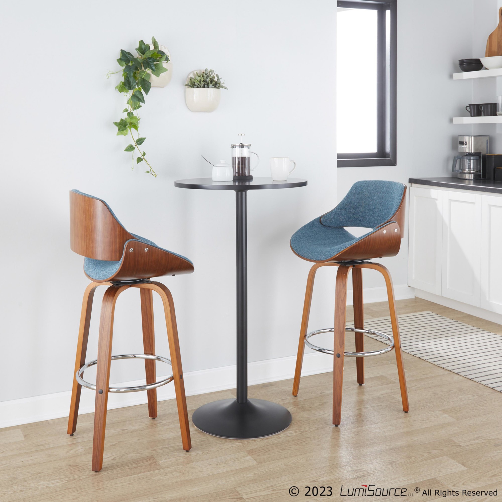 Fabrizzi 30 Mid-Century Modern Blue Swivel Barstool Pair (Set of 2) 3 Fabrizzi 30 Mid-Century Modern Blue Swivel Barstool Pair (Set of 2) - Image 3