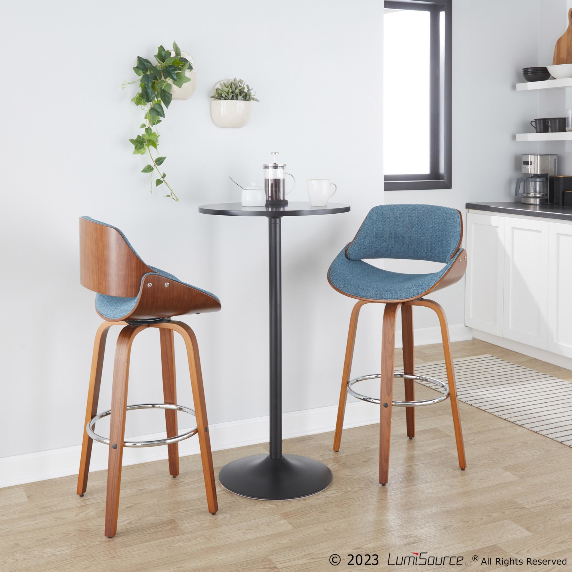Fabrizzi 30 Mid-Century Modern Blue Swivel Barstool Pair (Set of 2) 4 Fabrizzi 30 Mid-Century Modern Blue Swivel Barstool Pair (Set of 2) - Image 4