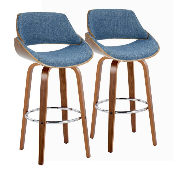 Fabrizzi 30 Mid Century Modern Blue Swivel Barstool Pair Set of 2 4
