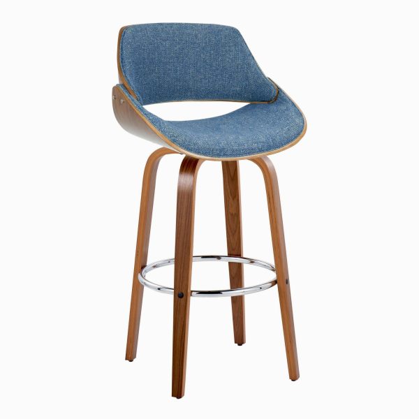 Fabrizzi 30 Mid Century Modern Blue Swivel Barstool Pair Set of 2 5