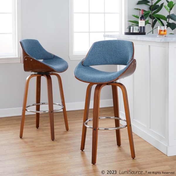 Fabrizzi 30 Mid Century Modern Blue Swivel Barstool Pair Set of 2
