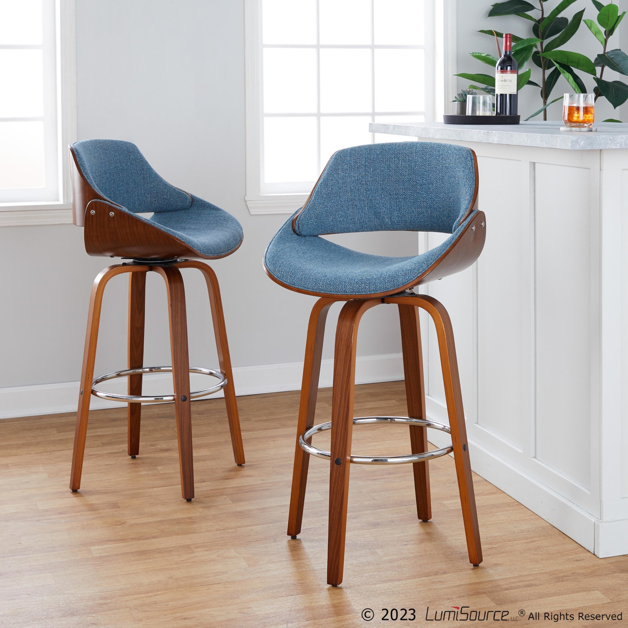 Fabrizzi 30 Mid-Century Modern Blue Swivel Barstool Pair (Set of 2) 1 Fabrizzi 30 Mid-Century Modern Blue Swivel Barstool Pair (Set of 2)