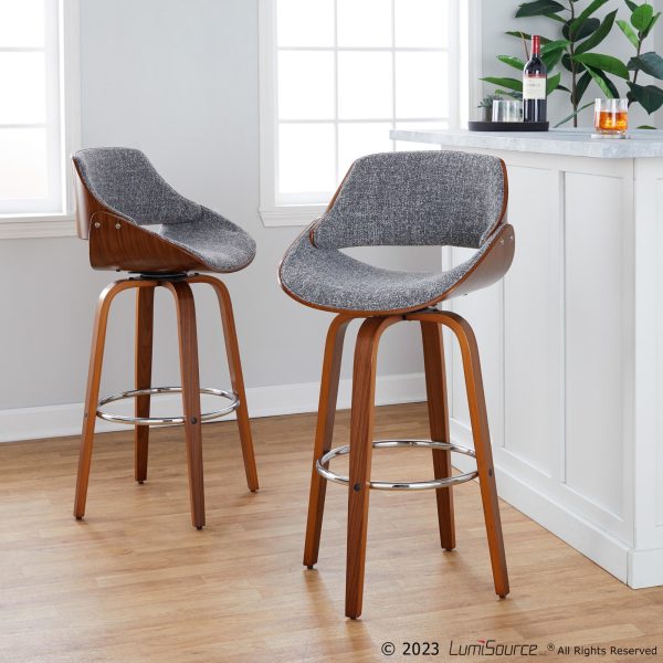 Fabrizzi 30 Mid Century Modern Grey Swivel Barstools Set of 2