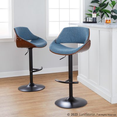 Fabrizzi Blue Mid-Century Modern Adjustable Barstools (Set of 2)