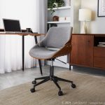 Fabrizzi Contemporary Black Metal Walnut Wood Grey Office Chair