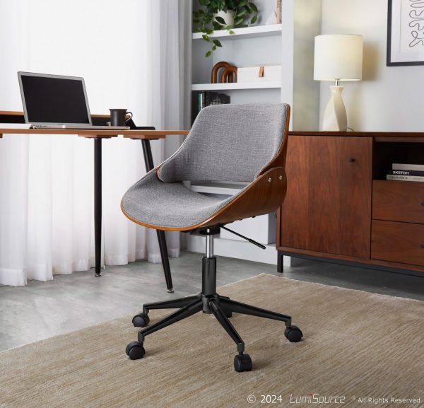 Fabrizzi Contemporary Black Metal Walnut Wood Grey Office Chair