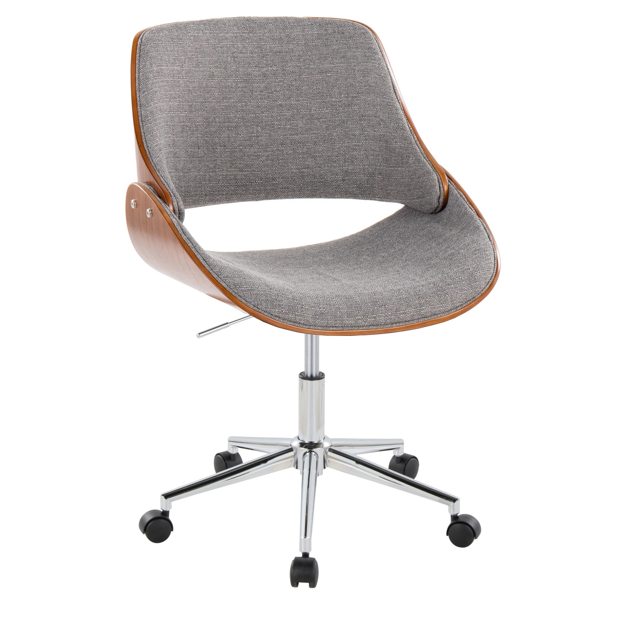 Fabrizzi Contemporary Chrome, Walnut, and Grey Fabric Office Chair 2 Fabrizzi Contemporary Chrome, Walnut, and Grey Fabric Office Chair - Image 2