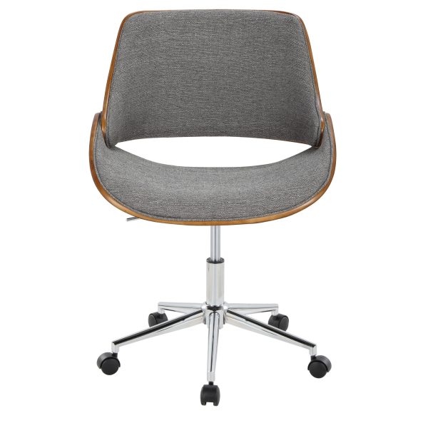 Fabrizzi Contemporary Chrome Walnut and Grey Fabric Office Chair 5