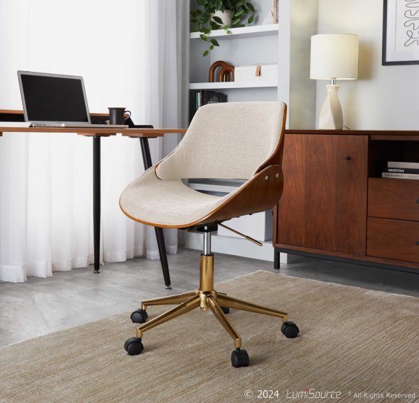 Fabrizzi Contemporary Cream Fabric and Gold Metal Office Chair