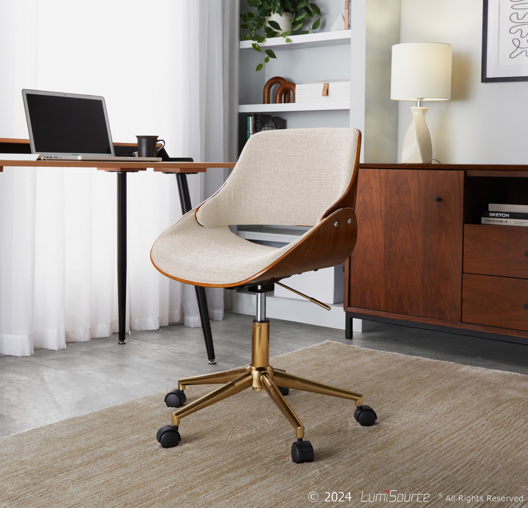 Fabrizzi Contemporary Cream Fabric and Gold Metal Office Chair 1 Fabrizzi Contemporary Cream Fabric and Gold Metal Office Chair