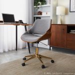 Fabrizzi Contemporary Gold Metal and Grey Fabric Office Chair