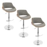 Fabrizzi Grey Mid-Century Modern Adjustable Swivel Barstool (Set of 3)