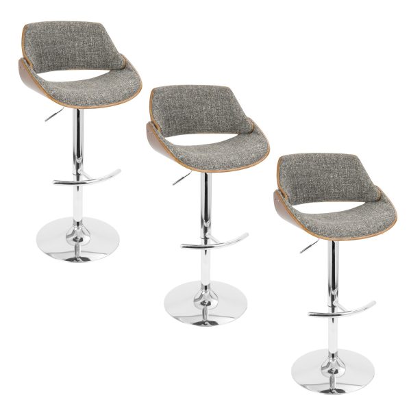 Fabrizzi Grey Mid Century Modern Adjustable Swivel Barstool Set of 3 2