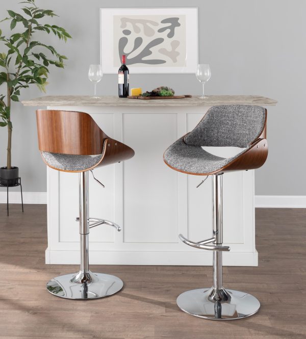 Fabrizzi Grey Mid Century Modern Adjustable Swivel Barstool Set of 3