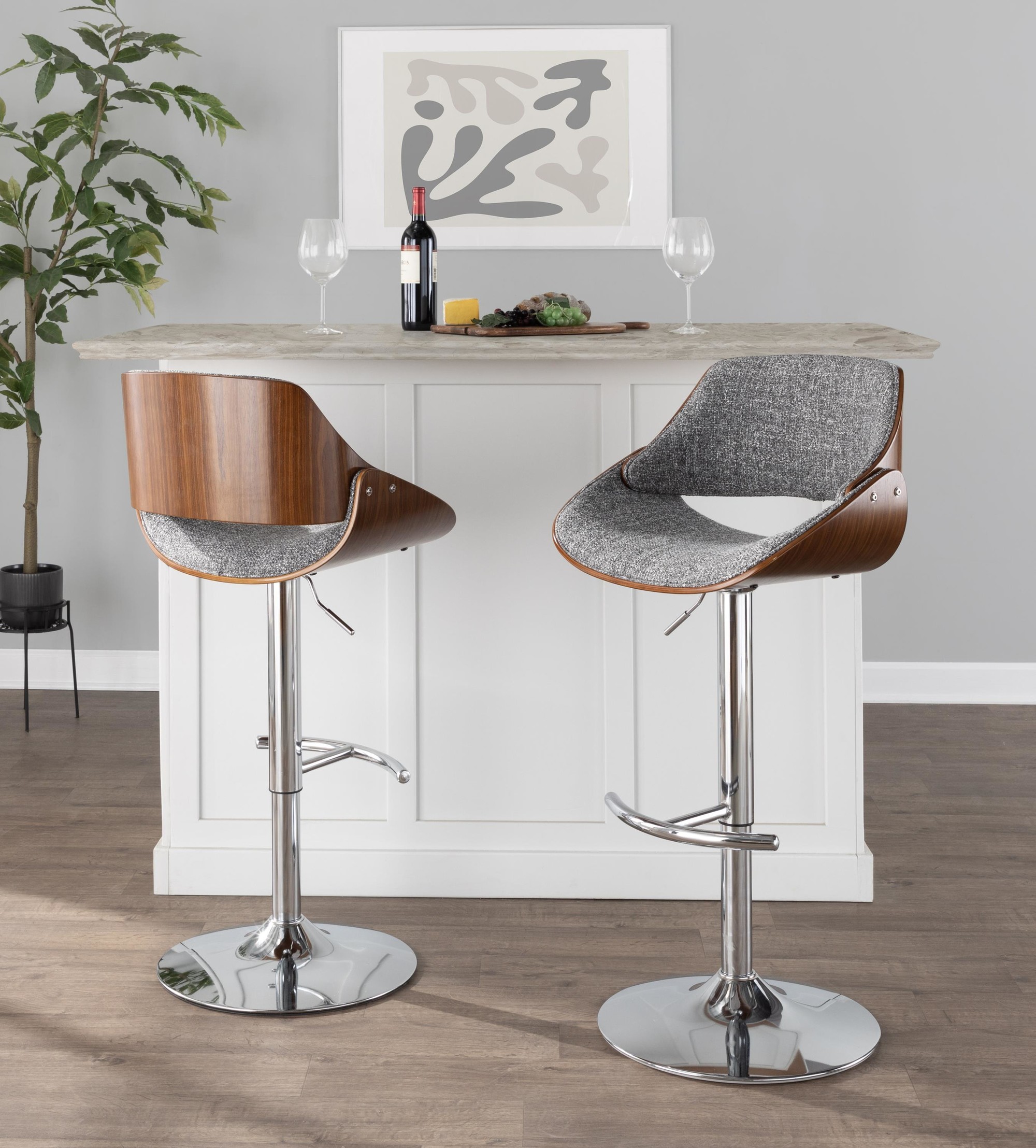 Fabrizzi Grey Noise Mid-Century Modern Adjustable Barstool (Set of 2) 4 Fabrizzi Grey Noise Mid-Century Modern Adjustable Barstool (Set of 2) - Image 4