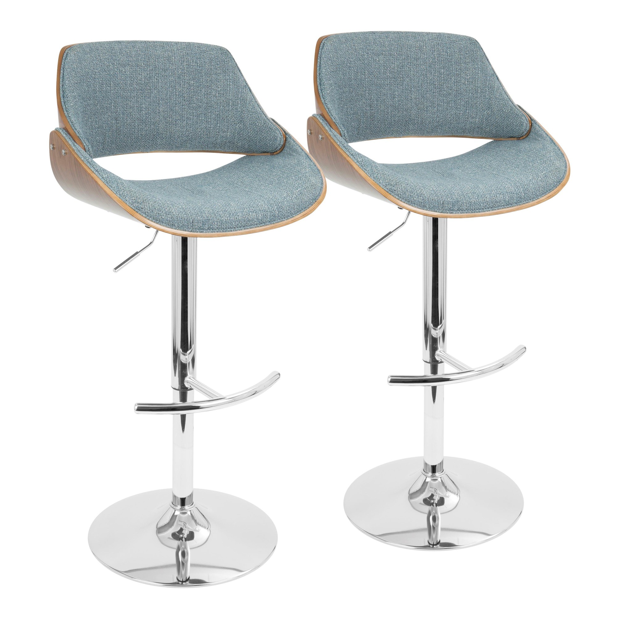 Fabrizzi Mid-Century Modern Swivel Adjustable Barstools Walnut Blue (Set of 2) (Set of 2) 4 Fabrizzi Mid-Century Modern Swivel Adjustable Barstools Walnut Blue (Set of 2) (Set of 2) - Image 4