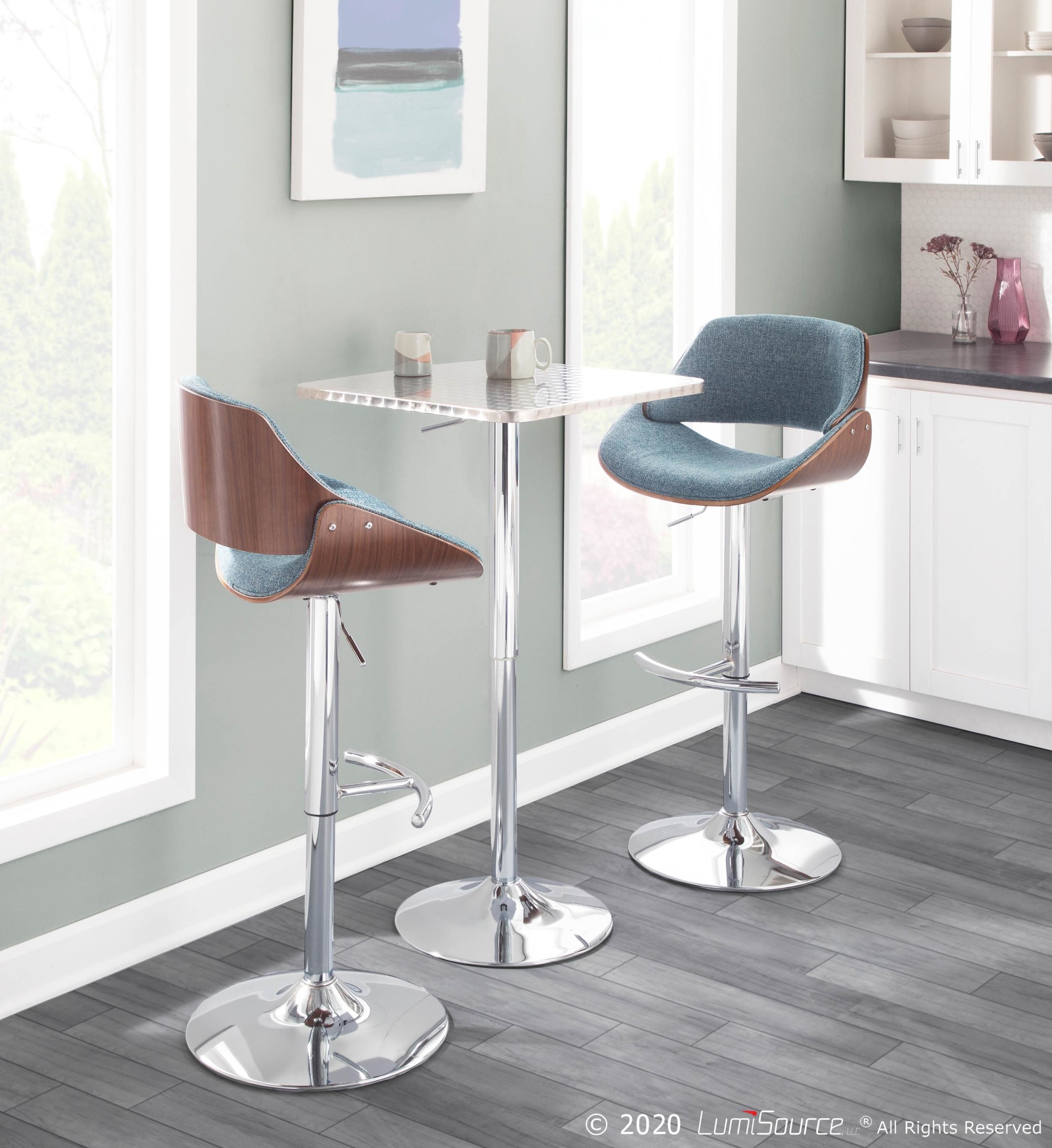 Fabrizzi Mid-Century Modern Swivel Adjustable Barstools Walnut Blue (Set of 2) (Set of 2) 1 Fabrizzi Mid-Century Modern Swivel Adjustable Barstools Walnut Blue (Set of 2) (Set of 2)