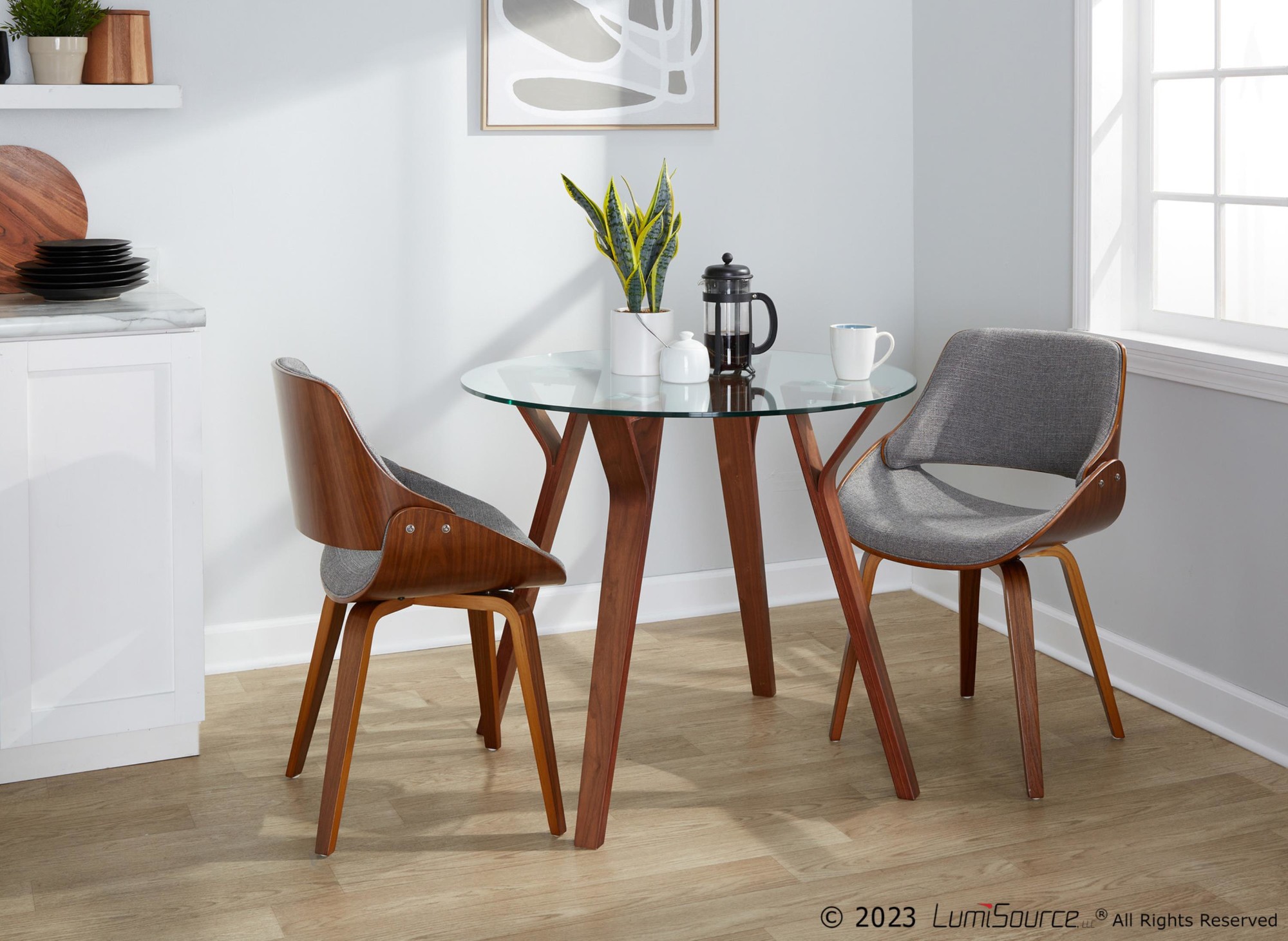 Fabrizzi Mid-Century Modern Walnut Wood Grey Fabric Chair (Set of 2) 2 Fabrizzi Mid-Century Modern Walnut Wood Grey Fabric Chair (Set of 2) - Image 2